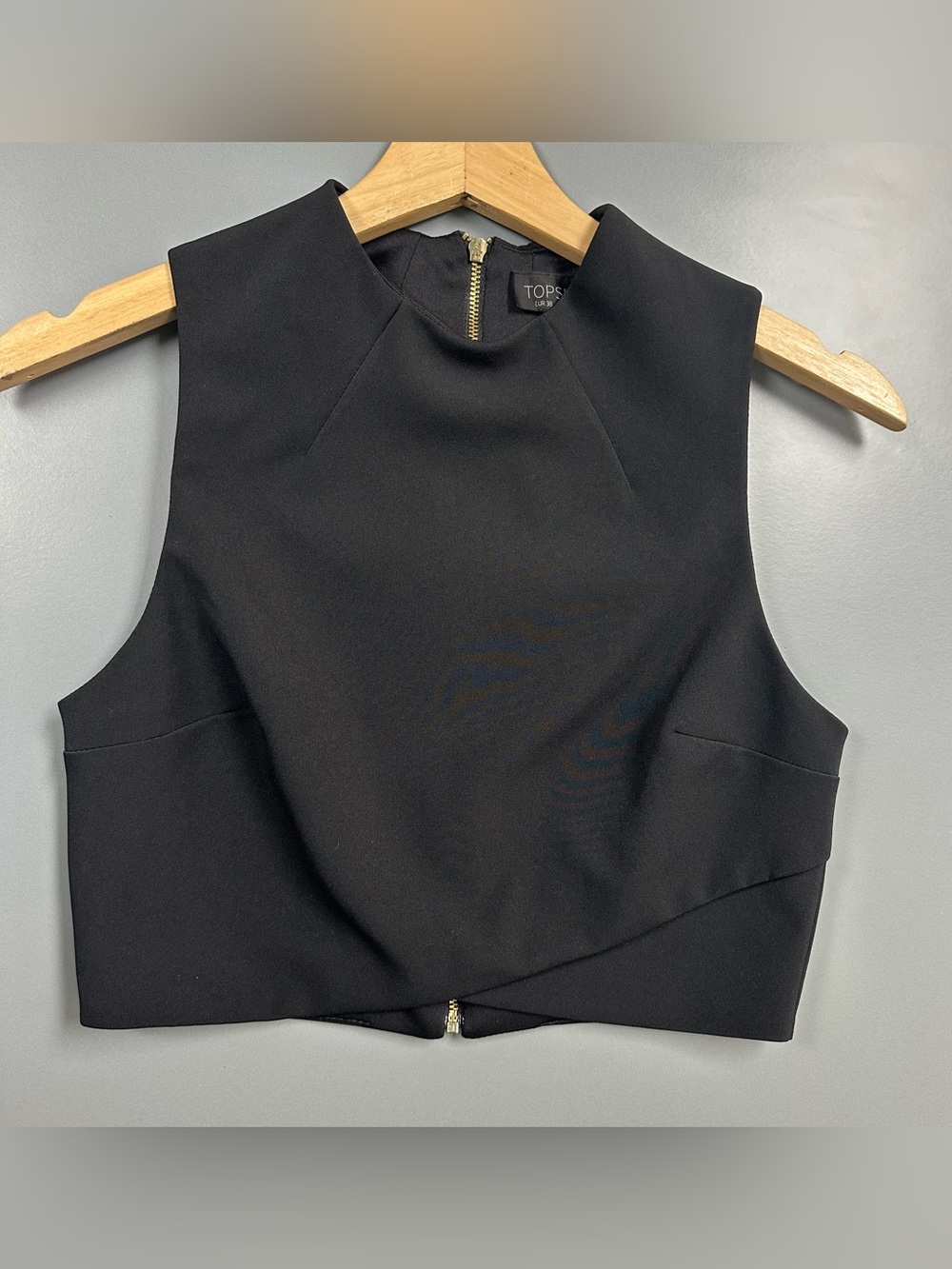 Topshop Sleeveless Black Crop Top Front Cross with Full Back Zipper Size Medium